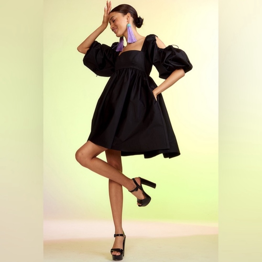 Cynthia Rowley Cold Shoulder Puff Sleeve Cotton Dress